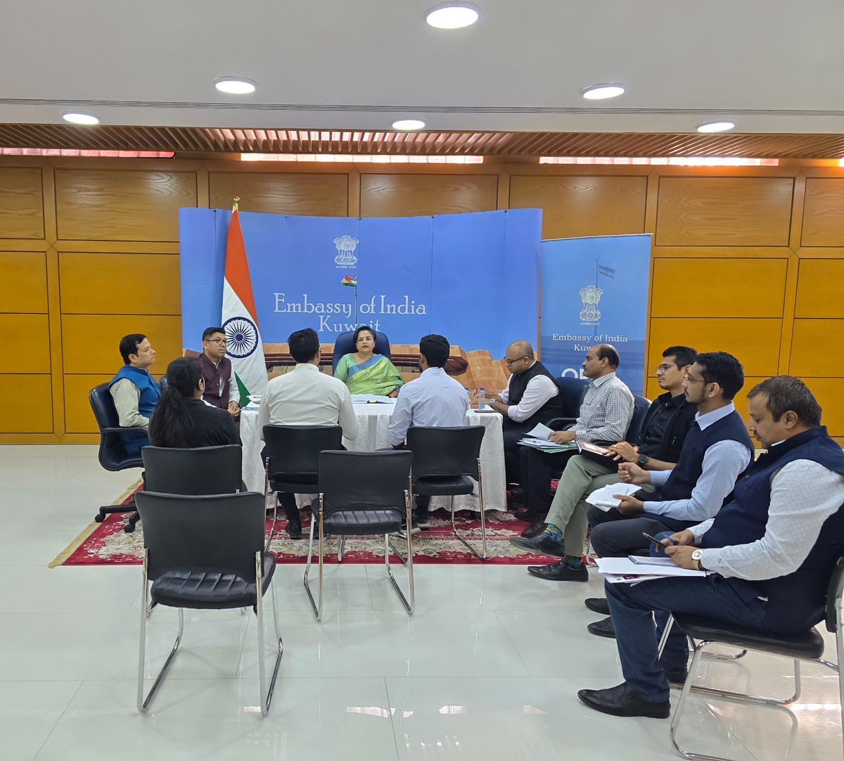 indembkwt's tweet photo. An Open House was held at the Embassy today. Ambassador @ParamitaTrpathi along with the Embassy team met and discussed issues and concerns of members of the Indian community. 

The welfare and wellbeing of Indian nationals in Kuwait remain the Embassy’s priority. https://t.co/i9F1BIrxbE