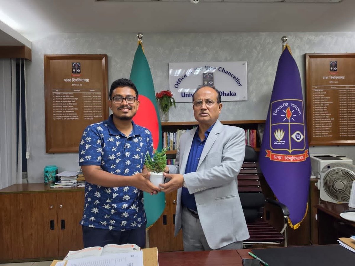 MdAbuShadik's tweet photo. Ahead of his upcoming visit to the United Kingdom, DUCSU VP Shadik Kayem paid a courtesy visit on the Vice-Chancellor of Dhaka University, Professor Dr. A B M Obaidul Islam.

Shadik Kayem is traveling to the UK at the prestigious invitation of the Oxford Union to participate as a panelist. During his visit, he will address the Oxford Union and take part in several bilateral meetings.

The discussions will focus on key issues of mutual interest, including enhancing academic connectivity between students of both countries, strengthening bilateral ties, and expanding scholarship opportunities for Bangladeshi students.

(Admin)
