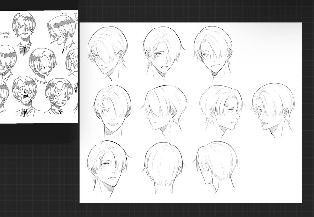 PiJanU111's tweet photo. I struggle with drawing Sanji's hair, so I'm practicing to get the hang of it. https://t.co/48MWSh9t9u