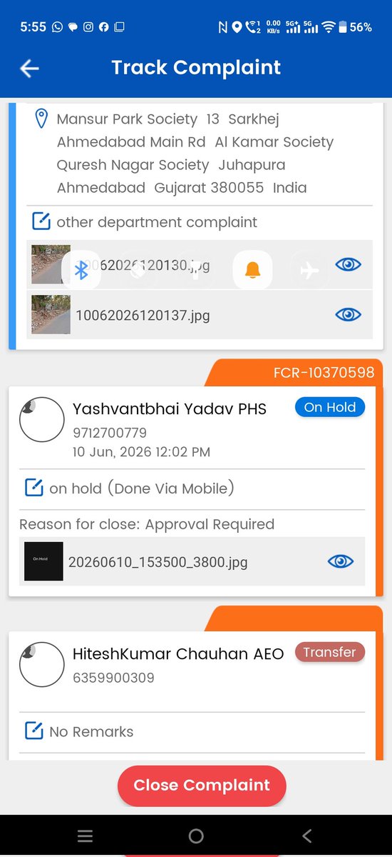 NKotharia's tweet photo. આ ફરિયાદ ક��તાજ મકતમપુરા વોર્ડ ના phs - yaswant yadav (9712700779 ) ને ફરિયાદ ને હિતેતેશભાઈ ચૌહાણ -AEO- (6359900309)ને ટ્રાન્ફર કરેલ છે હવે જોવાનું એ છે કેઆ ફરિયાદ નું નિવારણ કોણ કરે છે કે પછી ખો જ઼ આપશે.@AMC_Complaints @HitenPithadiya @najirpatel1985 @AmdavadAMC @AMCommissioner https://t.co/23dZDvUfH0
