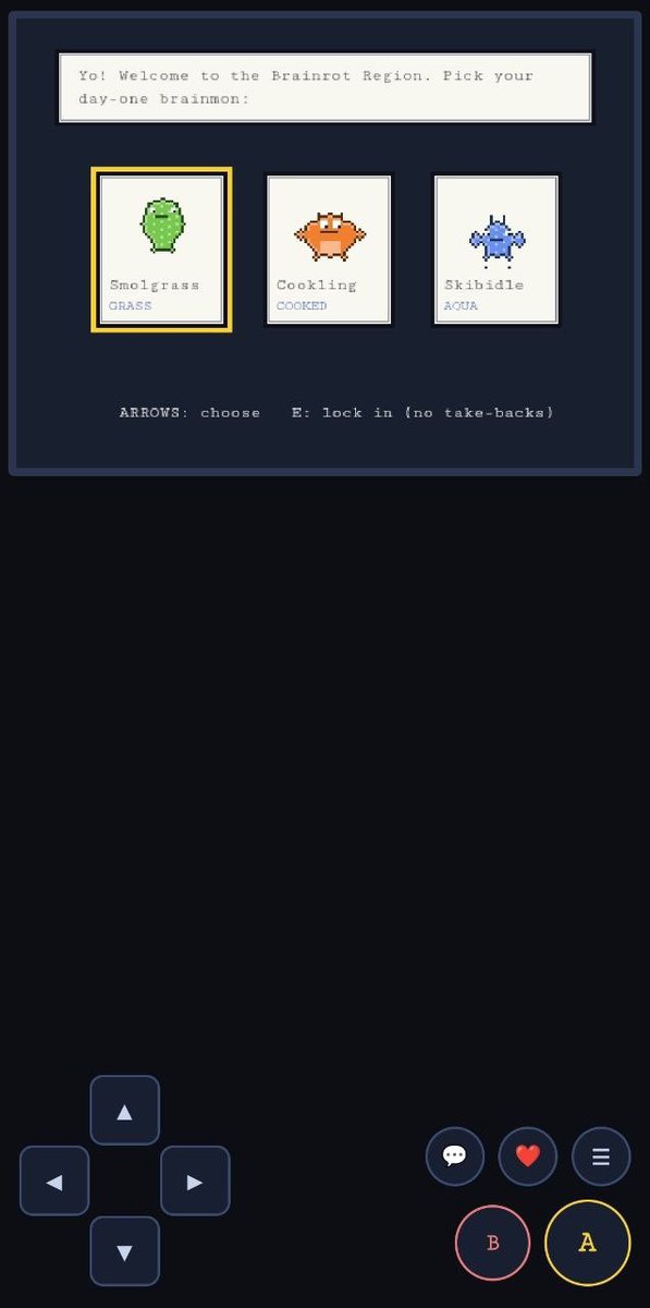 brainmonfun's tweet photo. Patch day: BRAINMON is now playable on your phone 📱

✅ Touch controls (d-pad + A/B)
✅ Chat + emotes on mobile
✅ Brag on the TL after catches & PvP wins
✅ Link preview card 

When you share https://t.co/wiWVbMutVJ
No keyboard needed. just aura.

Play free → https://t.co/NTXG666fql

$AURA