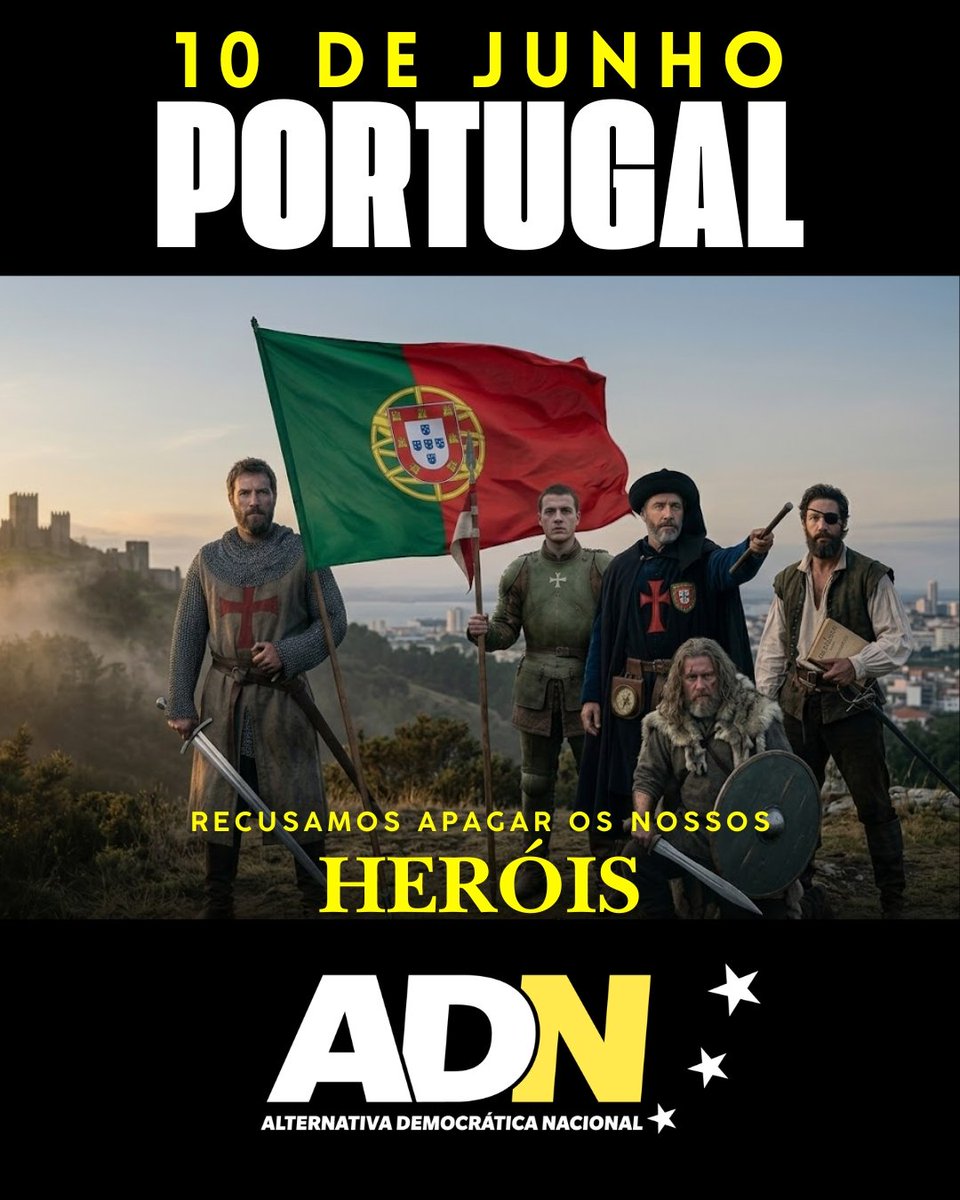 ADN_Portugal's tweet photo. 🇵🇹 10 DE JUNHO: O NOSSO ADN NÃO SE APAGA! 🇵🇹
Hoje celebramos o Dia de Portugal, de Camões e das comunidades portuguesas e a alma de uma Nação com quase 900 anos de História. 
Mas hoje é, acima de tudo, um dia de resistência e de afirmação para dizer que não somos um país para serem feitas experiências globalistas nem para políticas migratórias que diluem a nossa identidade e cultura.
A nossa soberania não está à venda e as nossas fronteiras importam.
Não aceitamos que agendas externas e políticas migratórias de portas escancaradas tentem diluir o nosso ADN cultural, as nossas tradições e os nossos valores sob o pretexto de um globalismo sem rosto. 
Um povo que esquece as suas raízes está condenado a desaparecer.
Este dia não é só para lembrar o passado, é para exigir o futuro: Portugal fiel à sua essência e senhor do seu destino! 
Temos de recuperar o orgulho em Ser Português. Recusamos a culpa histórica e o apagamento dos nossos heróis.

#DiaDePortugal #OrgulhoNacional #Soberania #10DeJunho