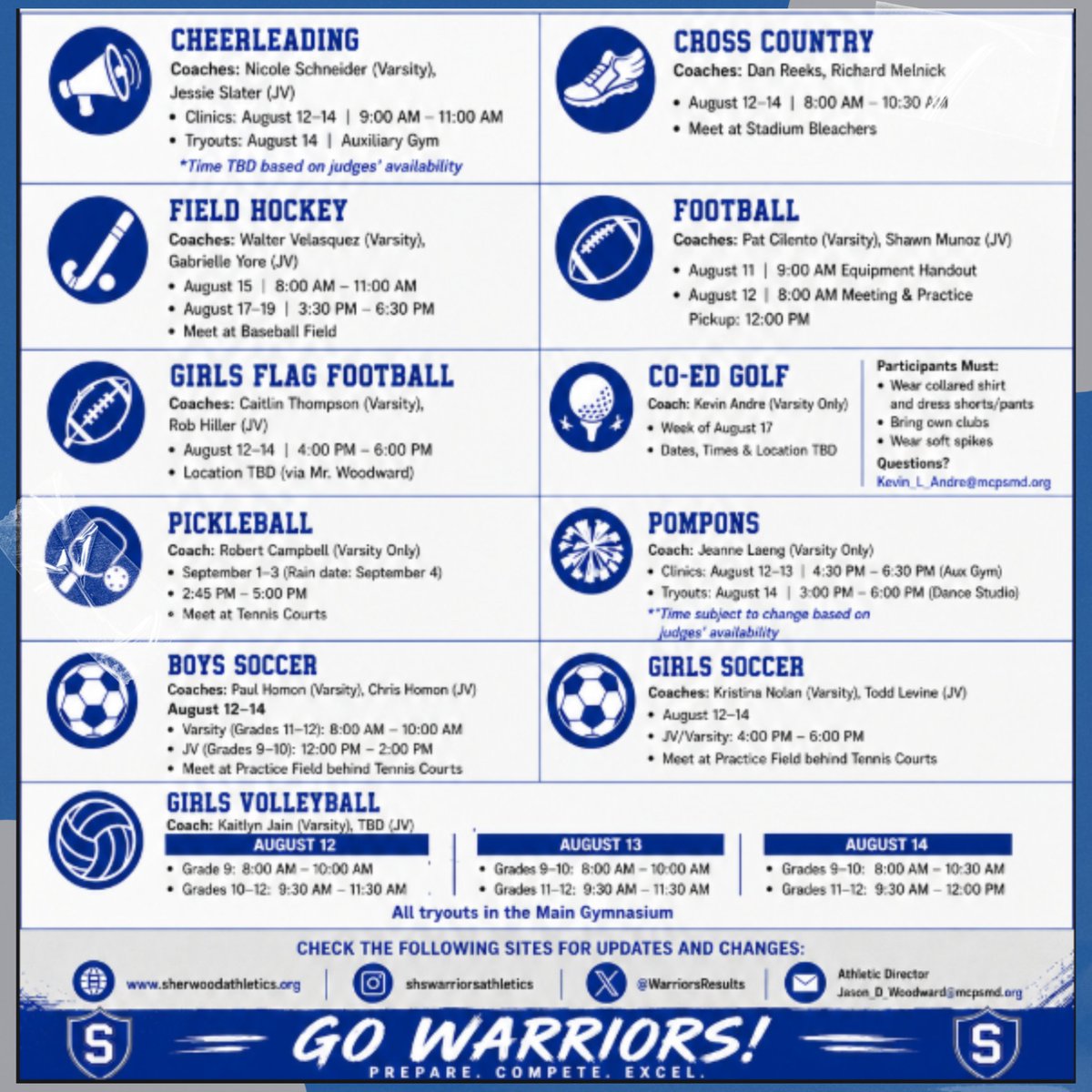 WarriorResults's tweet photo. 🚨🚨FALL TRYOUT INFO 2026 🚨🚨

@sherwoodwarriorclub @sherwoodcheerleading @sherwood.xctf @sherwood_fh @sherwoodhsfootball @sherwood_flagfb @sherwood_golf @shs_pickleballteam @shspoms @sherwoodhs_boyssoccer @sherwoodgirlssoccer @sherwoodvolleyball https://t.co/lxCcb1DN99