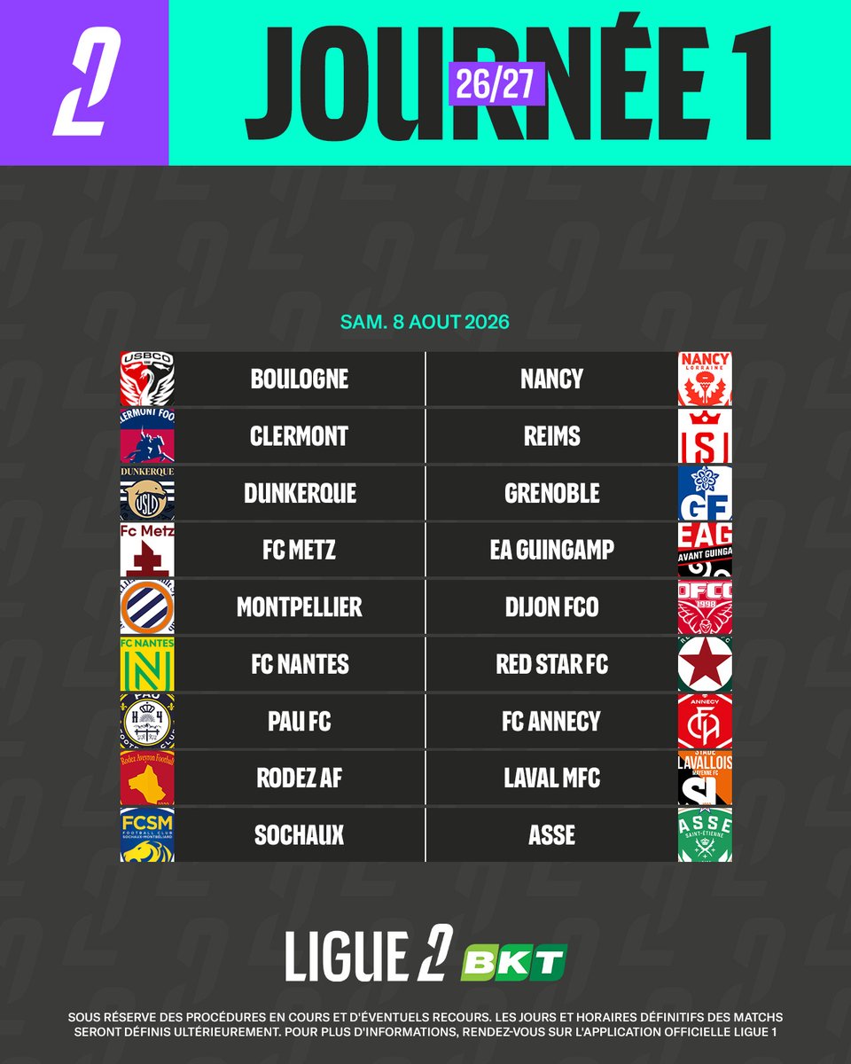 Ligue2BKT's tweet photo. Le calendrier de la 1ère journée est là ! 🍿

Quel match attendez-vous le plus ? https://t.co/8MLu726e0e