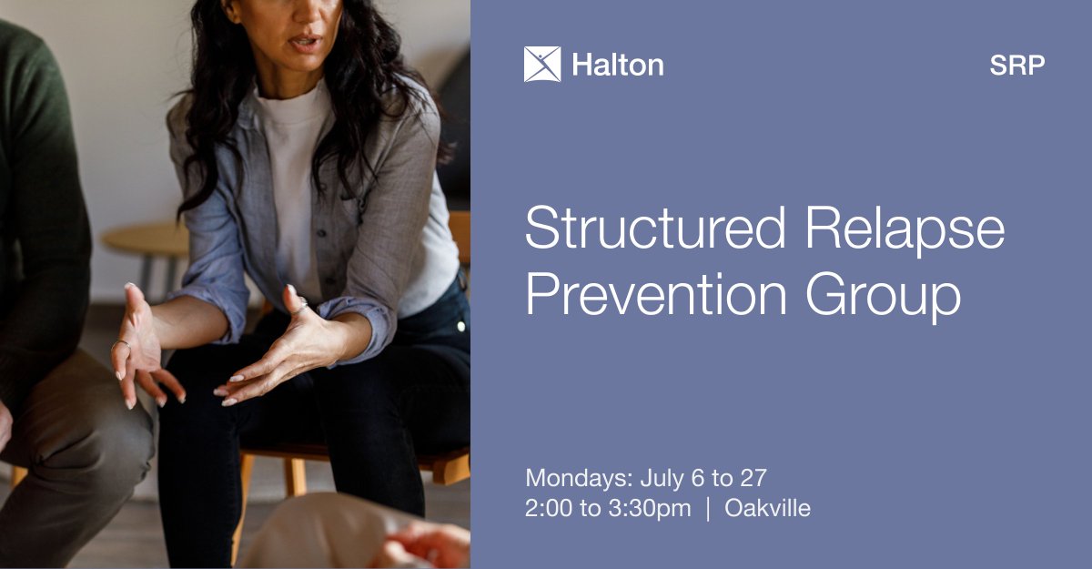 cmhahalton's tweet photo. #CMHAHalton's free Structured Relapse Prevention group starts July 6 in Oakville. A 4-week in-person program for adults working toward change covering addiction, cravings, coping skills, and safety planning. Register by June 24: srp@cmhahrb.ca
#AddictionRecovery #HaltonRegion https://t.co/YNHKk4pIHA
