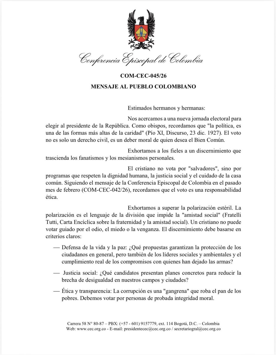 MLLACOUTURE's tweet photo. Reconozco la laicidad de nuestro Estado, pero aplaudo que la Iglesia católica tome partido en esta contienda electoral: https://t.co/EroKI2X7CC