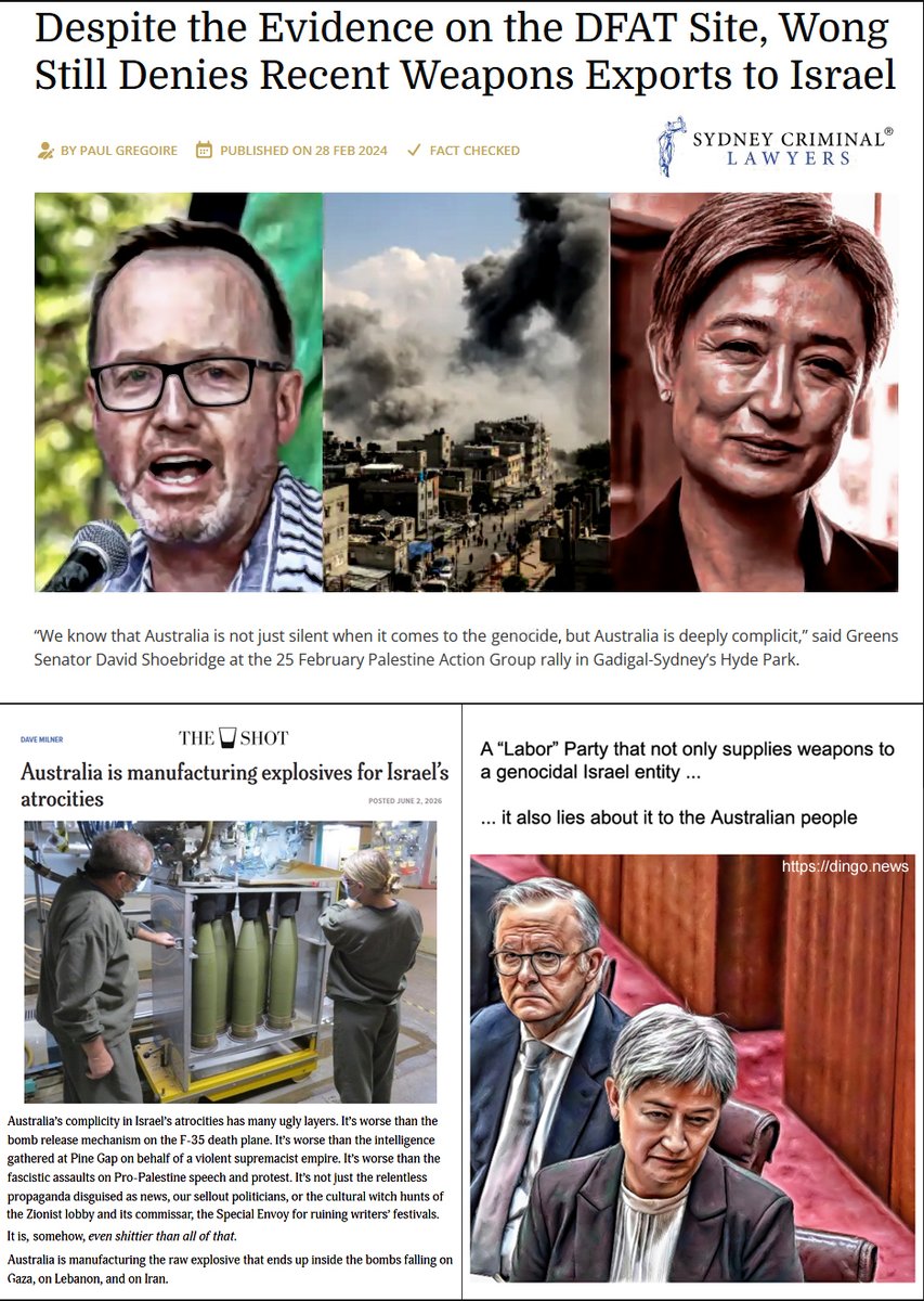 motorcymick's tweet photo. Albanese and Wong would have been forced to resign for their lies about supplying Israel with F-35 parts and explosives, if we had an actual opposition party and a free press

Greens are being forced to do it all, while being hammered by the Murdoch/Zionist press

Contributing to a genocide should mean prison time - at Nuremberg it often meant death
