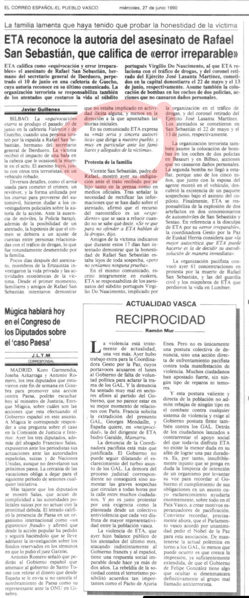 ConsuorF's tweet photo. Te encuentras tranquilamente desayunando en tu bar de siempre, el etarra Bienzobas se acerca y te disparan tres tiros en la cabeza. Pero #ETA una vez más se había equivocado...

Se llamaba Rafael San Sebastián ocurrió #TalDíaComoHoy de 1990 en #Getxo 

Su familia tuvo encima que aguantar como los medios de comunicación y la @ertzaintzaEJGV  investigaban su vida privada para encontrar el móvil del crimen, que se vendió como un ajuste de cuentas. Hasta que ETA reconoció el error, y con su cinismo habitual, en los mismos términos que utilizó en su comunicado de autodisolucion de abril de 2018 expresó a esta familia "su más seria y sincera autocrítica". 

A estas víctimas y solo a estas familias pidió perdón ETA en 2018, el resto de víctimas siguen estando bien muertas para ellos. 
@ehbildu
https://t.co/hTIxXgtEcA
Ayúdame a recordarle difundiendo este hilo🧵