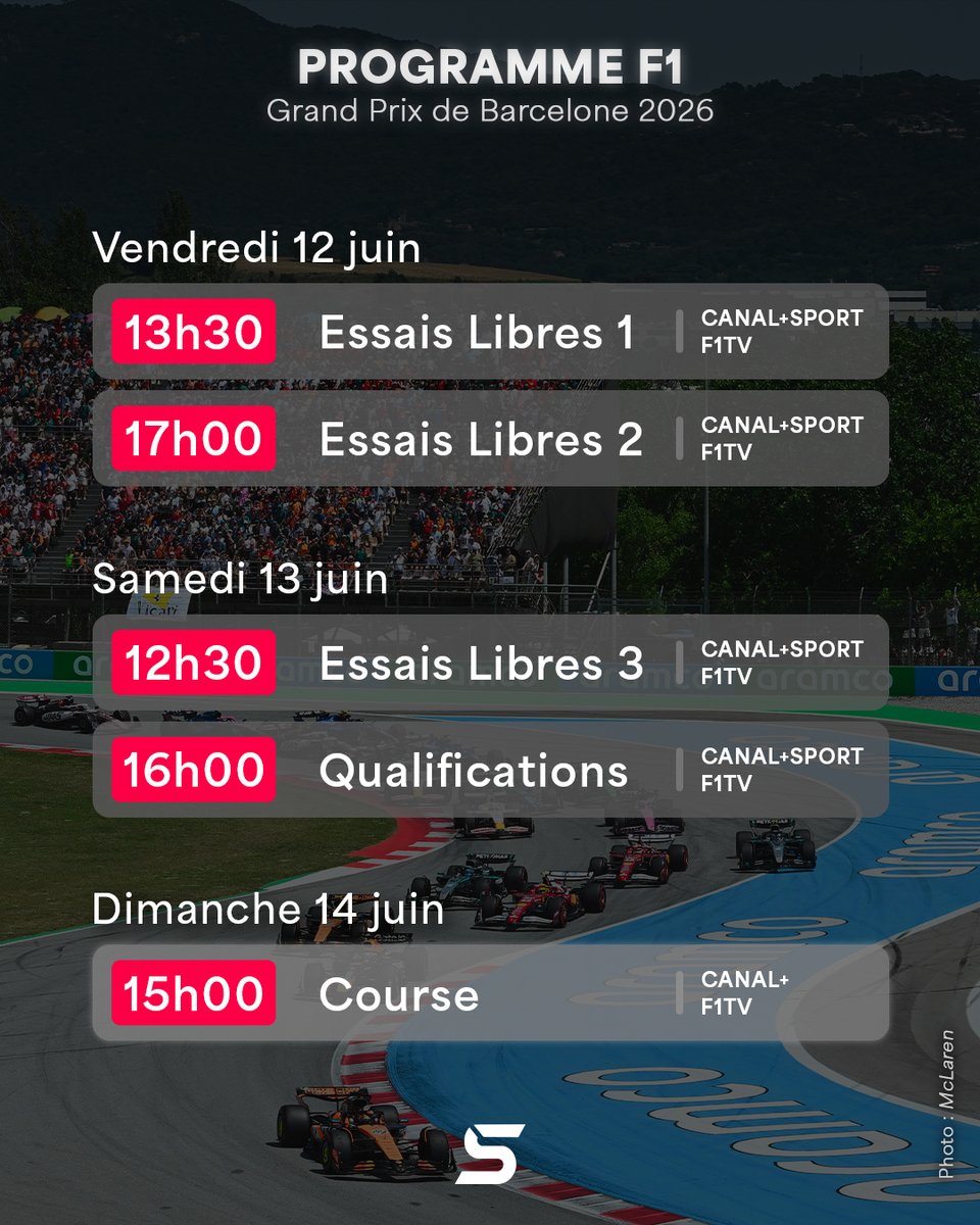 Dernier_Secteur's tweet photo. ⏰🇪🇸 LE PROGRAMME DU GRAND PRIX DE BARCELONE 

La F1 enchaîne un nouveau week-end de course avec le Grand Prix de Barcelone en gardant les mêmes horaires qu'à Monaco 👀

#F1 #BarcelonaGP https://t.co/OV1sHLAzkd