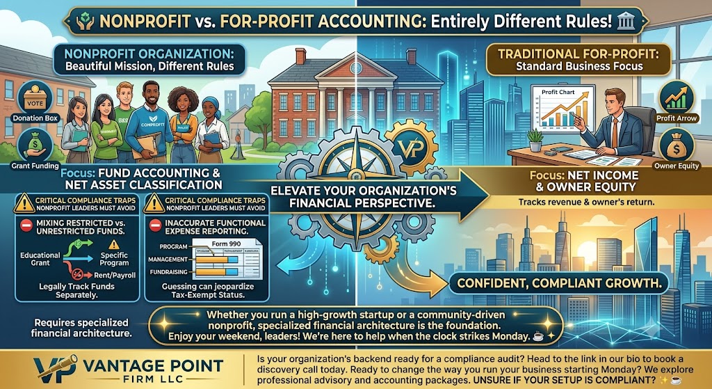 vantagetaxes's tweet photo. Managing a nonprofit's accounting like a for-profit business is a compliance nightmare. 🏛️

Avoid these 2 critical traps:🔹 Mixing restricted vs. unrestricted funds 🔹 Inaccurate functional expense reporting on Form 990
Need a compliance audit? We’re here to help come Monday! ☕
#NonprofitAccounting #Form990