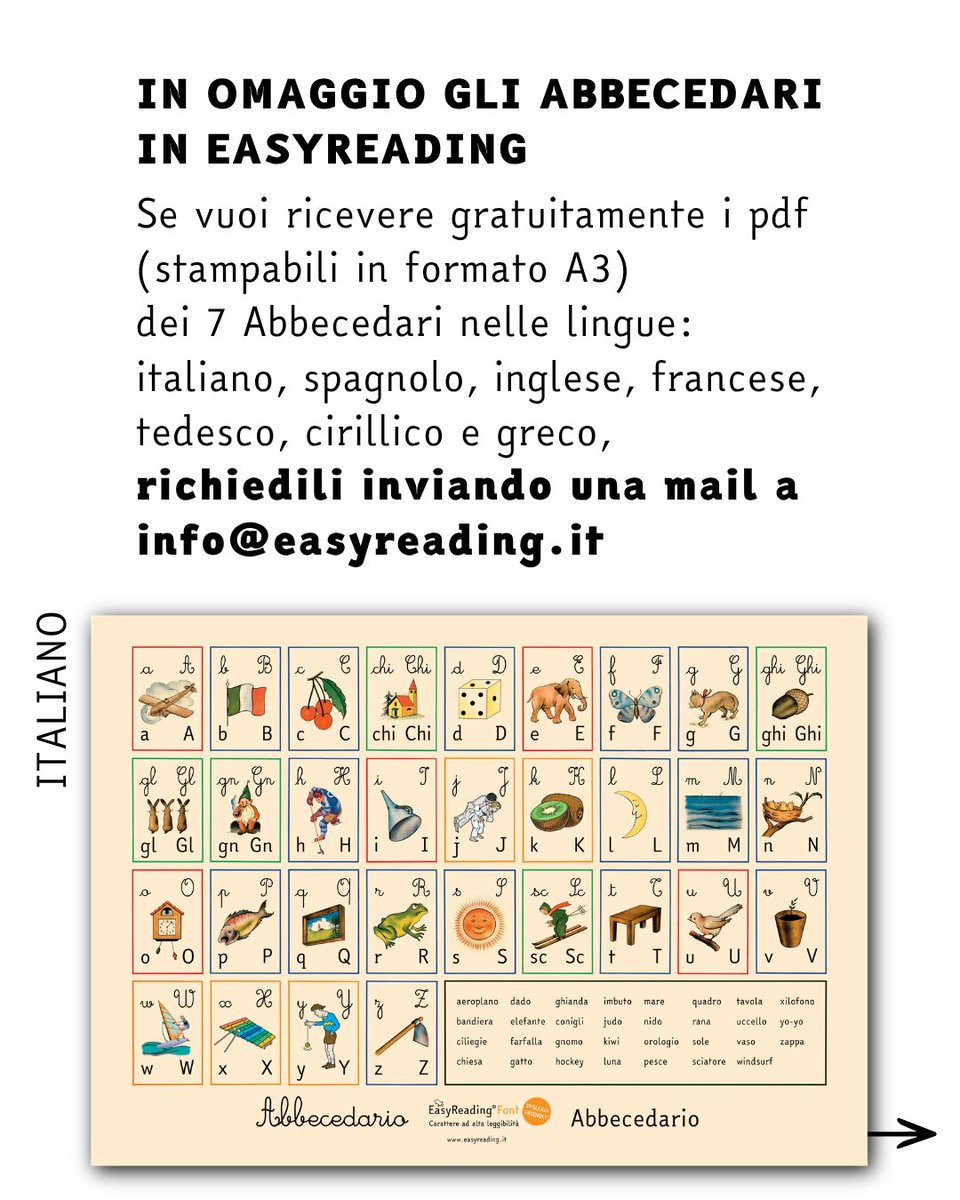 EasyReadingfont's tweet photo. 𝗜𝗡 𝗢𝗠𝗔𝗚𝗚𝗜𝗢 𝗚𝗟𝗜 𝗔𝗕𝗕𝗘𝗖𝗘𝗗𝗔𝗥𝗜 𝗜𝗡 𝗘𝗔𝗦𝗬𝗥𝗘𝗔𝗗𝗜𝗡𝗚 𝗙𝗢𝗡𝗧 𝗗𝗜𝗦𝗟𝗘𝗫𝗜𝗔 𝗙𝗥𝗜𝗘𝗡𝗗𝗟𝗬
𝗥𝗶𝗰𝗵𝗶𝗲𝗱𝗶𝗹𝗶 𝗶𝗻𝘃𝗶𝗮𝗻𝗱𝗼 𝘂𝗻𝗮 𝗺𝗮𝗶𝗹 𝗮 𝗶𝗻𝗳𝗼@𝗲𝗮𝘀𝘆𝗿𝗲𝗮𝗱𝗶𝗻𝗴.𝗶𝘁
#easyreading #easyreadingfont #dislessia #accessibilità https://t.co/0cMgmbOhLa