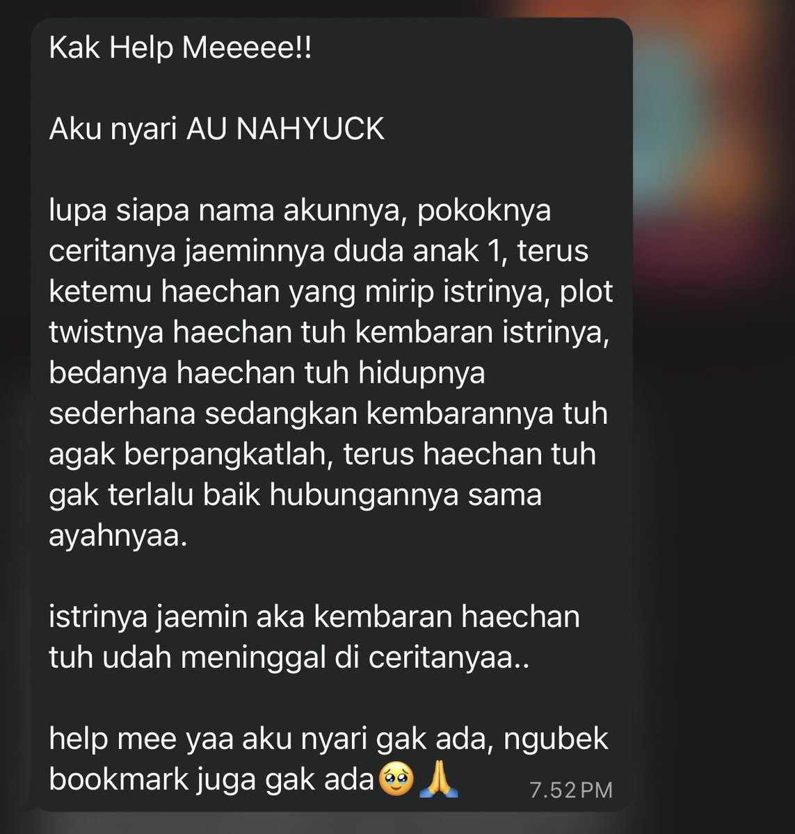 herewithae's tweet photo. Hi all, please help! Temanku lagi nyari au nahyuck ini, barang kali ada yang pernah baca ☹️🙏 thank you https://t.co/bochKlgCHu