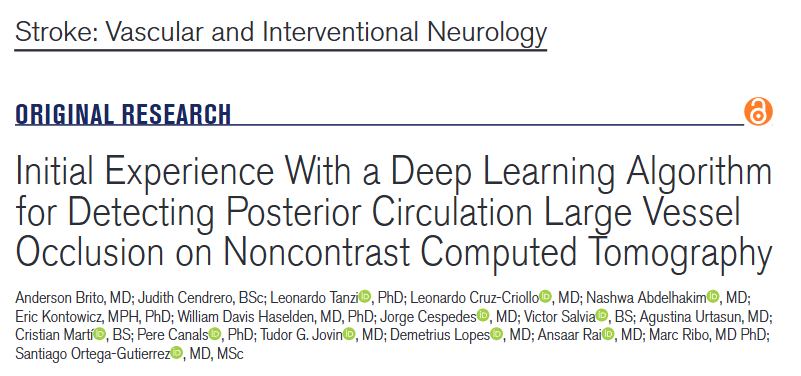 CerebrovascLab's tweet photo. Check out our latest publication in @SVINJournal🧠

In this study, we evaluated a deep learning algorithm from @MethinksAI for detecting posterior circulation large vessel occlusion on noncontrast CT.

Great work led by @AndersonBr17 and the entire team!

https://t.co/w42GoeNqIP https://t.co/sSyvwFjkVO