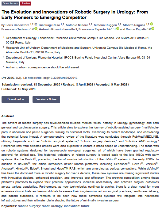 UroMdpi's tweet photo. #Review

The #Evolution and #Innovations of #RoboticSurgery in #Urology

👨⚕️ Authors:
Loris Cacciatore et al. at  Fondazione Policlinico Universitario Campus Bio-Medico, Rome, Italy

📄 Read the article: https://t.co/Wp6lH6BBUm

#Urology #RoboticSurgery #MedicalInnovation https://t.co/zCSoDoTyvu