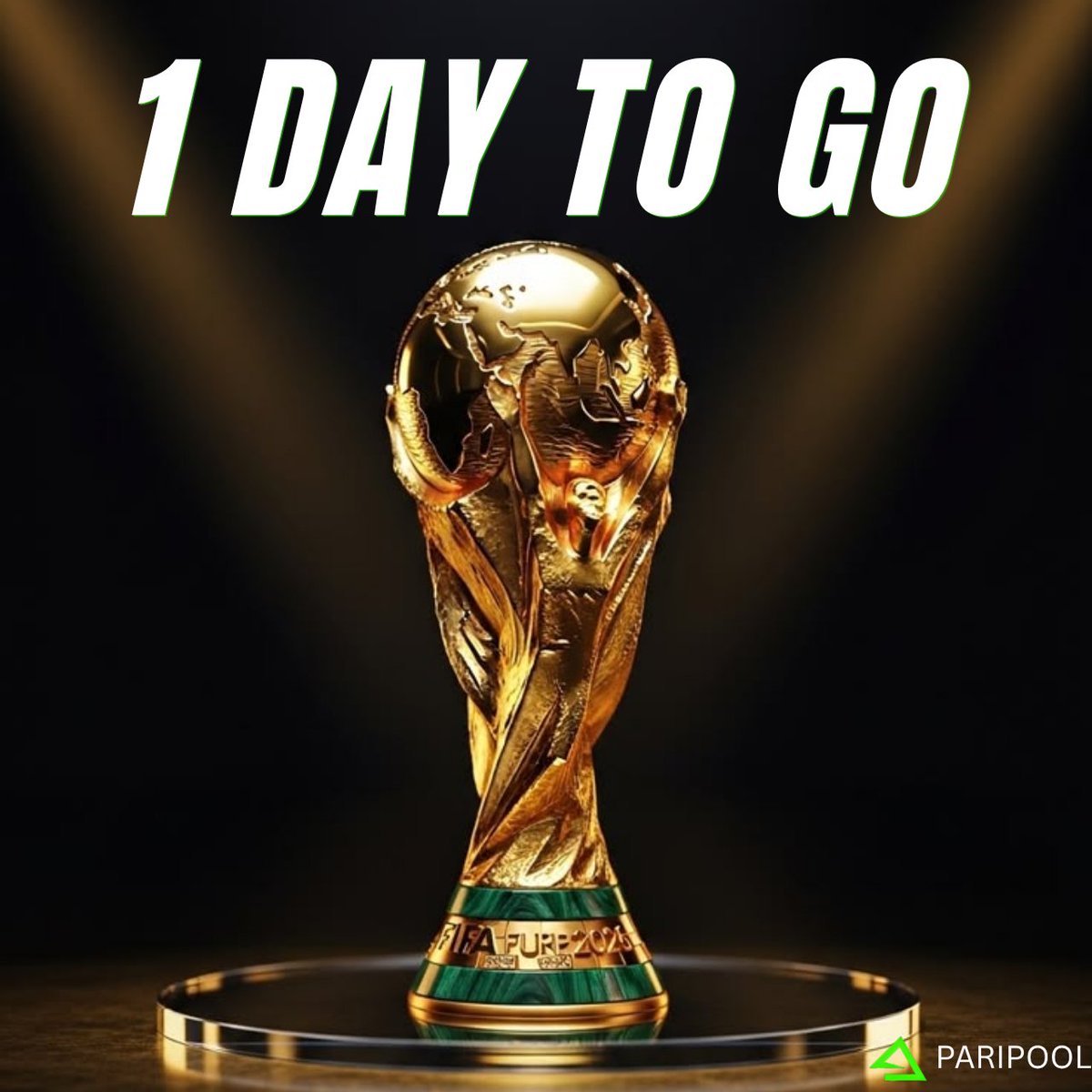 PariPool's tweet photo. 2026 FIFA WORLD CUP🏆

🌍⚽️ The countdown is real… 

Only 1 day until the world unites for football’s biggest stage! 🏆

✨ History, passion, and glory are about to unfold.

#WorldCup2026 #shorts #Football #PariPool #crypto #Ronaldo #Messi https://t.co/nj2ekrWsid