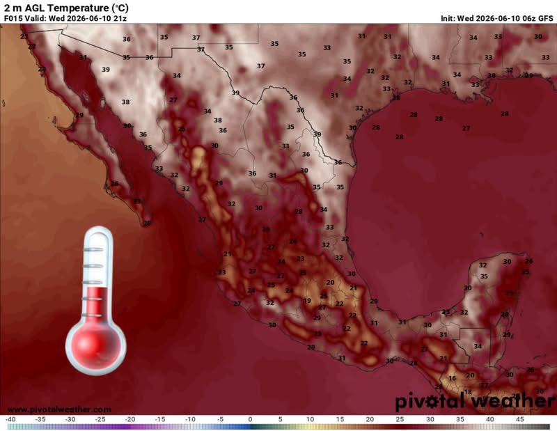 InfoMeteoro's tweet photo. ✅FINALIZA #TemporalLluvioso
PRONÓSTICO MIERCOLES 10/JUNIO/2026 

“Las lluvias se harán típicas de la temporada, localmente fuertes a intensas en occidente, centro, oriente y sureste…

⛈️LLUVIAS Y TORMENTAS C/GRANIZO

🔴LAS MÁS INTENSAS🔴
-QRoo, Tab, Chis, Ver, Oax, Ver, Pue, Tlax, EdoMex, Mor, CDMX, Gto, Mich, Jal, Nay, Chih

🟡EVENTOS AISLADOS FUERTES
-Camp, Yuc, Gro, Hgo, Qro, Col, SLP, Tamps, NL, Zac, Ags, Coah, Dgo, Sin, BCS, Son, BC

🌡️AMBIENTE DIURNO☀️
🔥41-45ºC BC, Son, Sin, Chih, Coah, NL, Tamps
🥵36-40ºC noroeste, norte, noreste, sureste, Tierra Caliente
🥵31-35ºC oriente
😅20-30ºC occidente, Bajío, centro, Pacífico sur

⚠️🌬️RÁFAGAS DE VIENTO km/h
35-60 estados del norte, centro, sureste, siendo mayores en zonas de tormenta y zona de impacto del ciclón