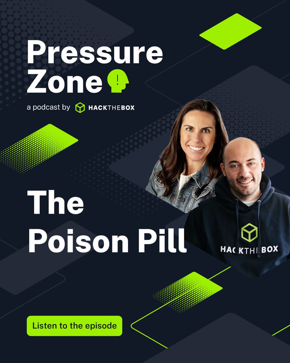 hackthebox_eu's tweet photo. What happens when a cyber decision cannot wait?

Welcome to Pressure Zone, a new game-driven cybersecurity podcast from Hack The Box.

Each episode places security leaders inside escalating, realistic risk scenarios where they must make decisions under pressure, explain the business impact, and defend their judgment as the situation evolves.

First up: The Poison Pill.

A $50 million acquisition is nearly complete. Then a final code review uncovers a hidden logic bomb buried inside the target company’s core database architecture.

Host Christine Bartlett puts Hack The Box Founder and CEO Haris Pylarinos through a live decision game where growth, trust, disclosure, legal exposure, and hacker instinct collide.

This is cybersecurity leadership under pressure.

Listen to episode one now >>> https://t.co/GCam3ldDxW

#HackTheBox #PressureZone #CyberSecurity #CyberLeadership #CISO #ExecutiveRisk #CyberResilience #RiskManagement