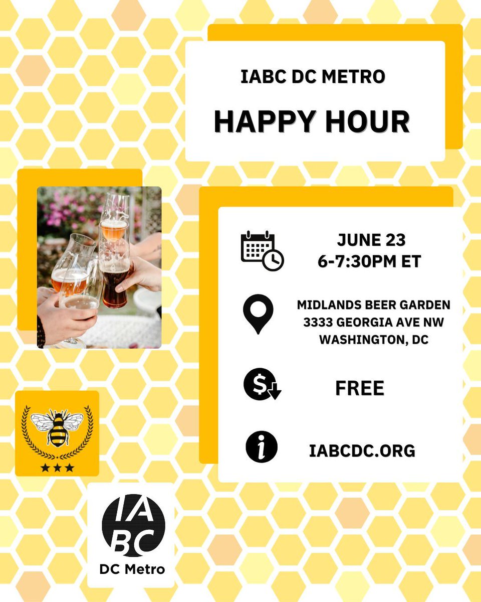 IABCDC's tweet photo. Looking to connect with fellow communicators? 🍻 

Join us for the next #IABCDC Happy Hour on Tues, June 23, 6-7:30pm, at #MidlandsBeerGardenDC. 

Enjoy food, drinks, World Cup matches, and great conversation. 

RSVP today!

👉 https://t.co/HLdHXPGd1i

#IABC #IABCUSRegion https://t.co/c9UFFjoq1J