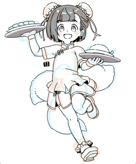 rnawaru's tweet photo. 少し前に描いたチーパオ姿のリトライ版
今はミニ丈だと裾がスカートになってるのが主流っぽい‥？ https://t.co/YSOXoUD2Nz