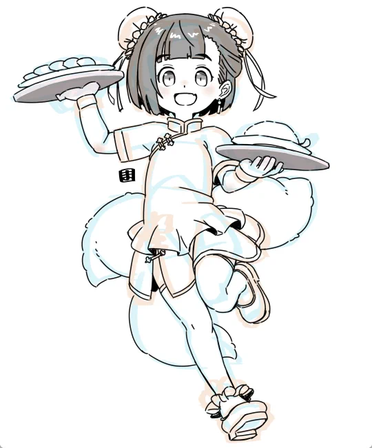 少し前に描いたチーパオ姿のリトライ版 今はミニ丈だと裾がスカートになってるのが主流っぽい‥?