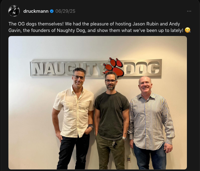 TheOnlyJam2's tweet photo. @Escaflowne2001 @eurogamer The topic is about the founder losing a video game franchise and partnership in the past.  Considering he spoke positively about Druckmann before, and the two founders visited him last year, that should give you your answer. https://t.co/6KQy6FZvKK