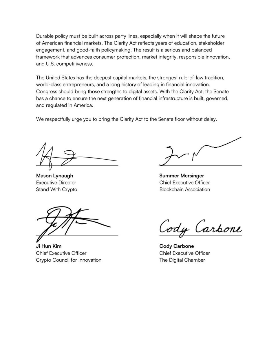 wi_digital's tweet photo. The Wisconsin Blockchain Business Council joined 200+ orgs urging the U.S. Senate to pass the CLARITY Act. 

Wisconsin to Washington, same message. We need common sense market structure NOW.

Email your senator urging them to vote YES: https://t.co/KLkD6ynmL8 https://t.co/GWc28Ifwmg
