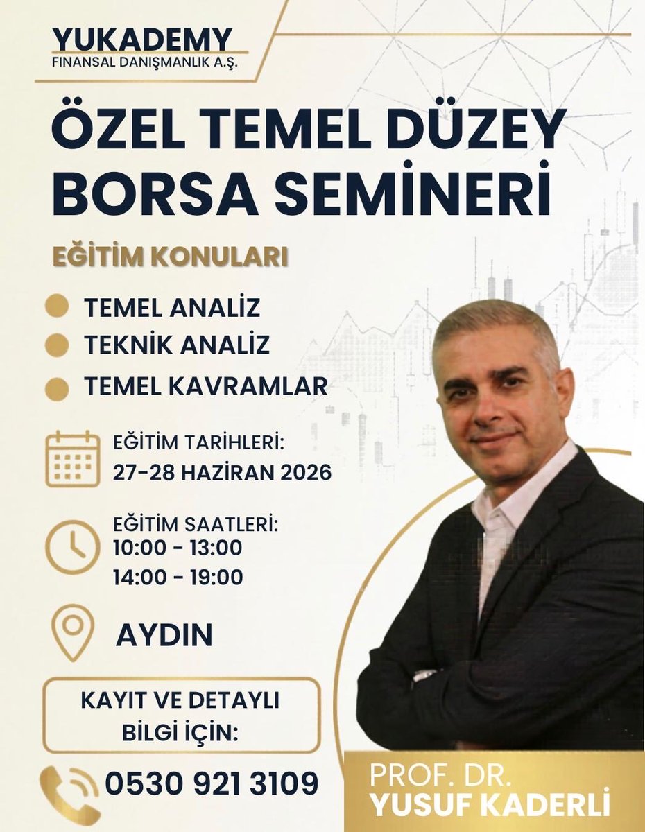 Yusuf_Kaderli's tweet photo. Borsa yatırımcılığını, Finansal piyasalarda temel analiz ve teknik analizi kullanmayı detaylı ve iyi bir biçimde öğrenmek isteyenler. 27-28 Haziran cumartesi ve pazar günü AYDIN da 16 saat sürecek çok güzel bir TEMEL BORSA EĞİTİMİ düzenleyeceğiz. Dolu dolu bir içerik ile uygulamaya da dönük olan bu eğitimi kaçırmayın. Detaylar için aşağıdaki afiş ve video yu inceleyebilir ve afişte belirtilen irtibat no yu arayabilir veya whatsap tan yazabilirsiniz.