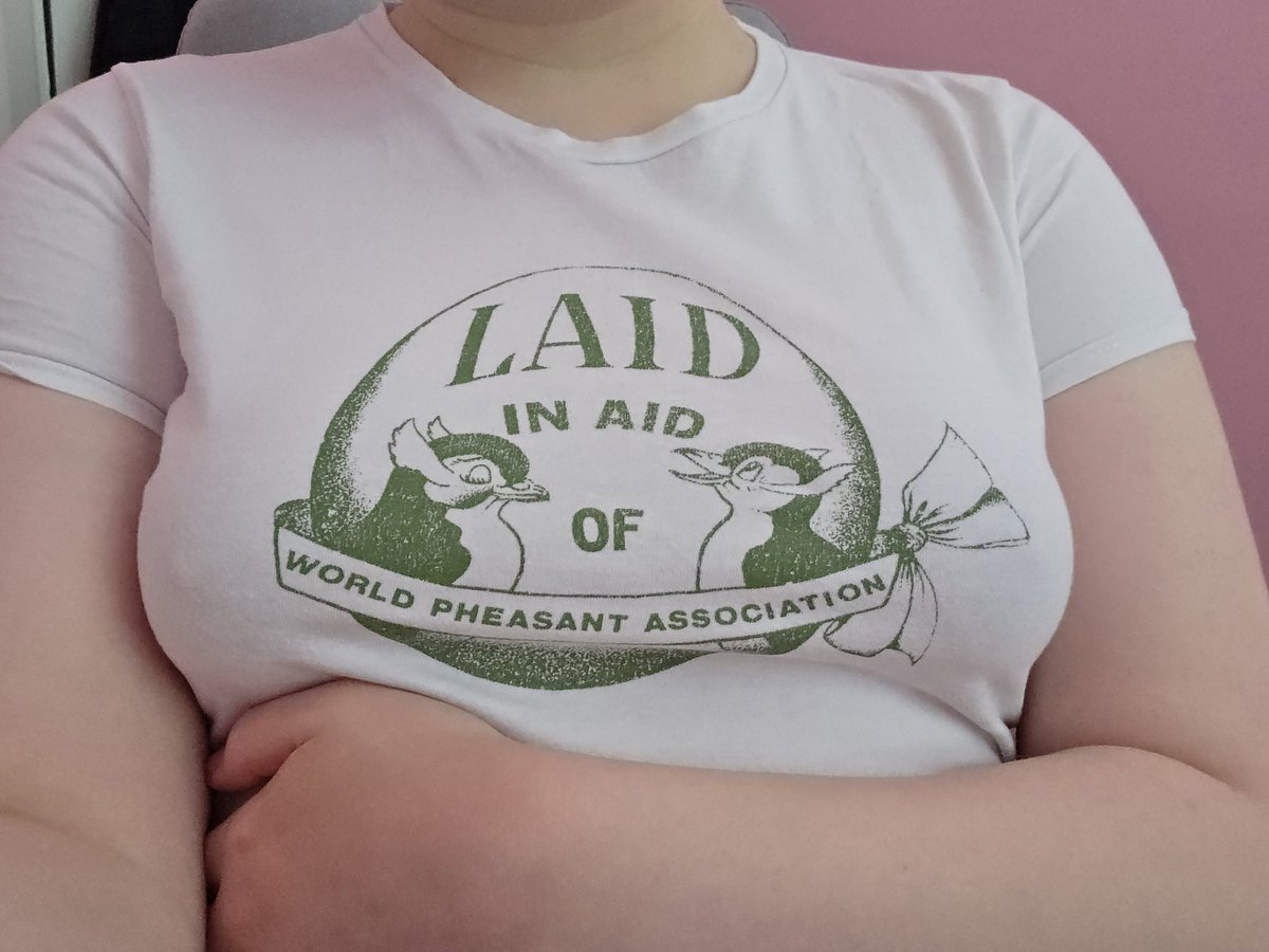 crowsarefriends's tweet photo. this is my favourite shirt ive ever owned, and theres a second world pheasant association shirt I own

LAID
in aid https://t.co/iwAjiYXhYj