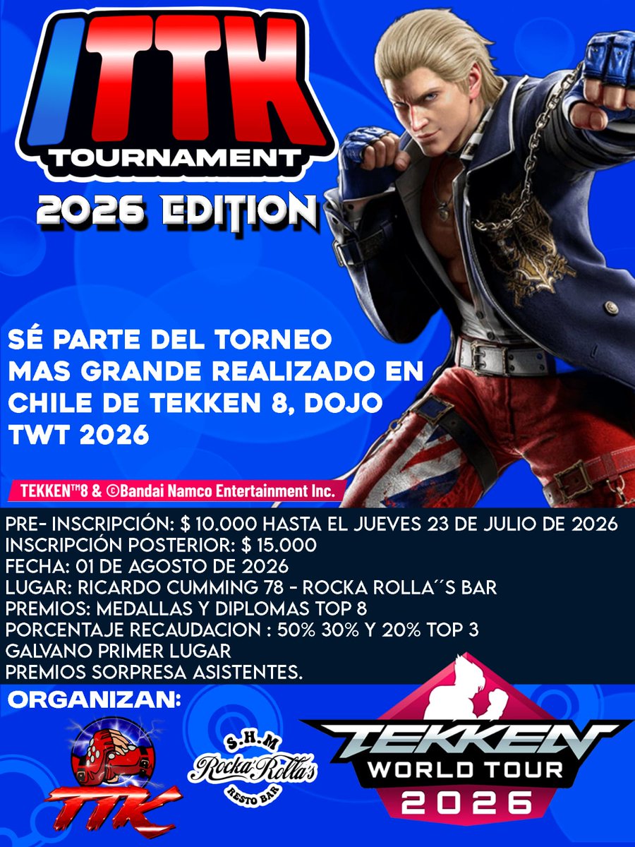 TeamttkChile's tweet photo. 💥💥ITTK 2026 Edition💥💥

Se parte de nuestro  dojo anual a realizar el 1 de agosto.
Informacion detallada en el link de acá abajo 👇🏼👇🏼👇🏼

https://t.co/WvN0lHkwiP

RECORDATORIO FECHA PREINSCRIPCIÓN 23-07-2026 , CREDENCIAL PERSONALIZADA 

Inscripciones Abiertas!! 👊🏻💥💥 https://t.co/KQ78xiJq9h