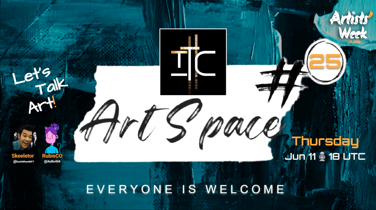 TezosEvents's tweet photo. A new event was added to #Tezos Event Calendar.

TTC x Tezos Artists – Let’s talk Art #25

🎙️ Hosted by @AuRo404 &amp; Rick @DarkWheelNFT 
🗓️ June 11, 18:00 UTC
🔗 https://t.co/7921xXBQTN

StrongerTogether https://t.co/Mr3ES6hKdZ
