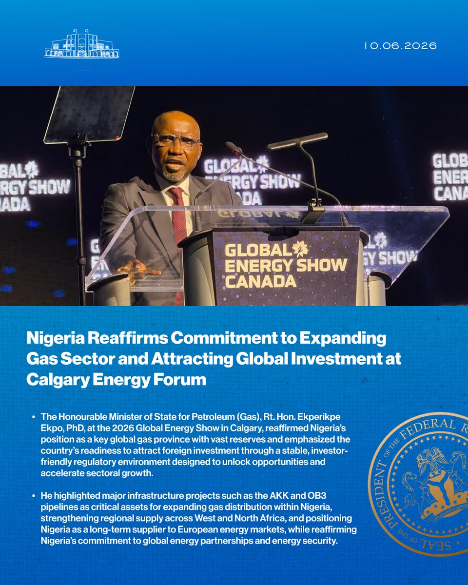NGRPresident's tweet photo. Nigeria Reaffirms Commitment to Expanding Gas Sector and Attracting Global Investment at Calgary Energy Forum.

@FMPRng | @Ekperikpe001 https://t.co/XdJrme5rLn