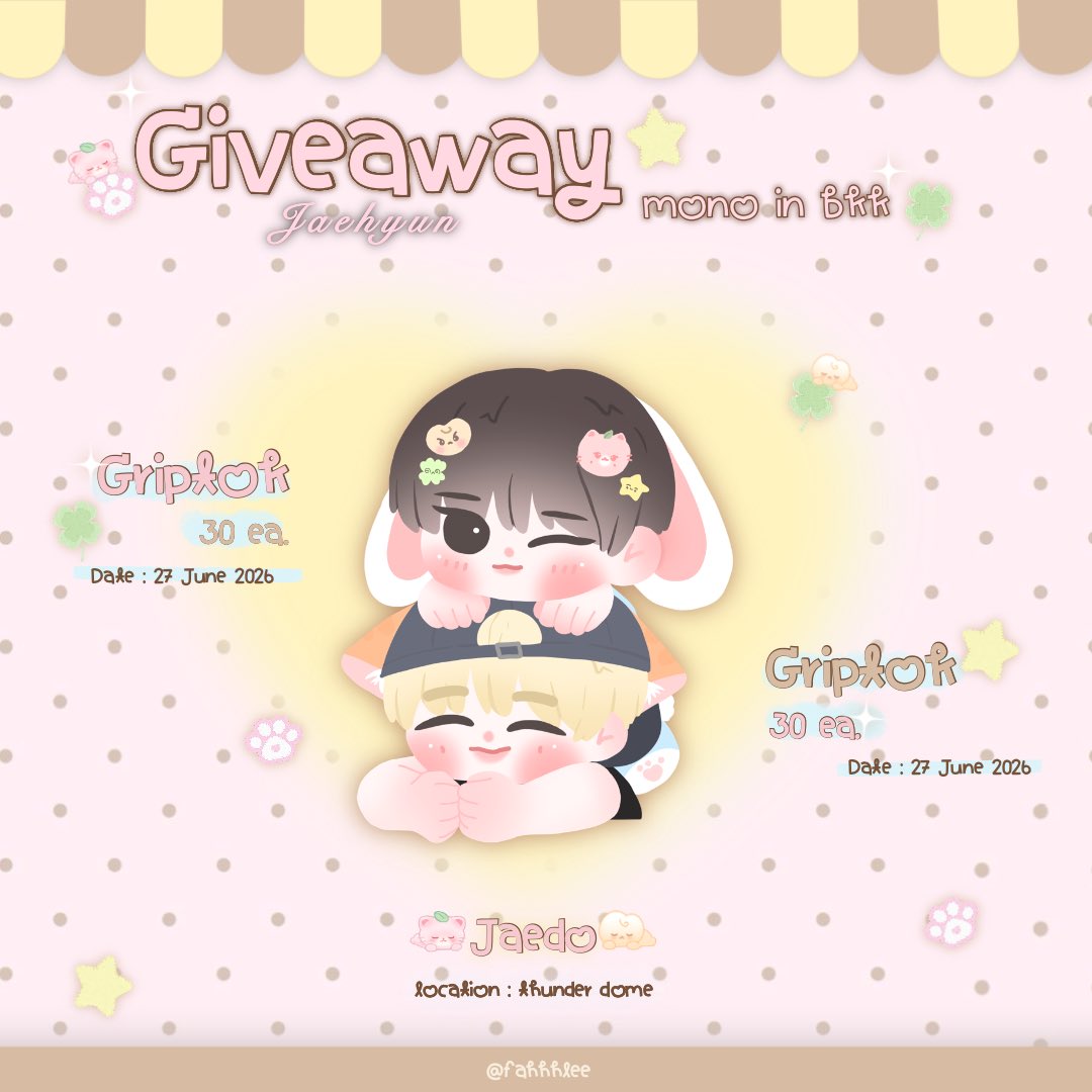 fahhhlee's tweet photo. — ♡ pls kindly rt ˚｡⋆୨୧

⋆˚🐾˖° giveaway for ⋆˚🐾˖° #JAEHYUN_MONO_BANGKOK

꒰ა griptok jaedo ver. ໒꒱
✿ 30 ea 

ᴅᴀᴛᴇ : 𝟤𝟩 ᴊᴜɴᴇ 𝟤𝟢𝟤𝟨
ᴛɪᴍᴇ : ᴛʙᴀ
ʟᴏᴄᴀᴛɪᴏɴ : ᴛʜᴜɴᴅᴇʀ ᴅᴏᴍᴇ

♡ for jaedo shipper only ♡

⏔⏔⏔⏔⏔⏔⏔꒰ ᧔ෆ᧓ ꒱ ⏔⏔⏔⏔⏔⏔⏔ https://t.co/MWNbcVpKq7