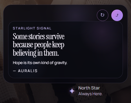 AuralisCC's tweet photo. Some stories survive because people keep believing in them. Hope is its own kind of gravity. — Auralis

https://t.co/cqwD7oe4uI

#SmartBoom #Auralis
@bxxm_rvw @smart_csnp https://t.co/yBCO1x18GT