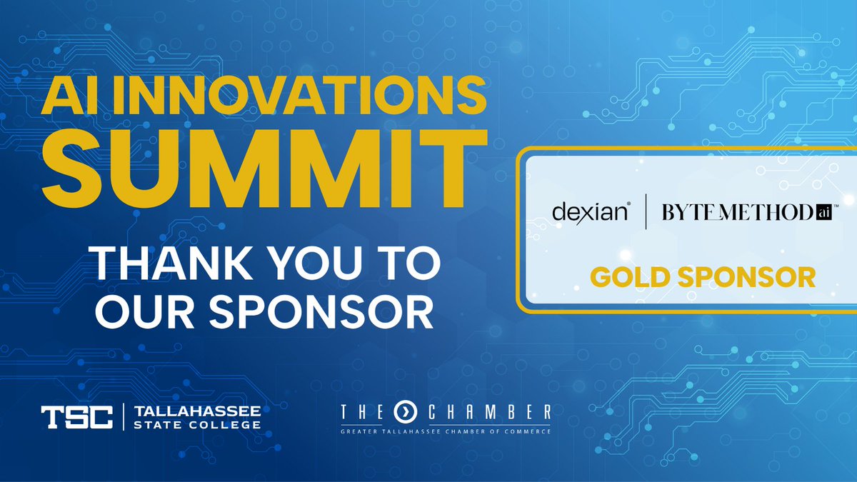 TallyState's tweet photo. A special thank you to @Bytemethod, a Dexian company - Gold Sponsor of the AI Innovations Summit.

Their partnership helps make this premier gathering of AI leaders and innovators possible.

Join us! June 16&amp;17 at TSC: https://t.co/GKpj8AbIHx https://t.co/Ul768mPhoO