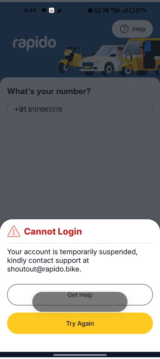 suvhra_roy's tweet photo. @rapidobikeapp  My account (8101961376) was suddenly banned without any update/ prior notice.  Why my account got restricted instead. I have never done any fraudulent activity in rides/bookings. Please investigate and restore my account ASAP. #Rapido #rapidoservicescam #biketaxi https://t.co/q6swzzyi50