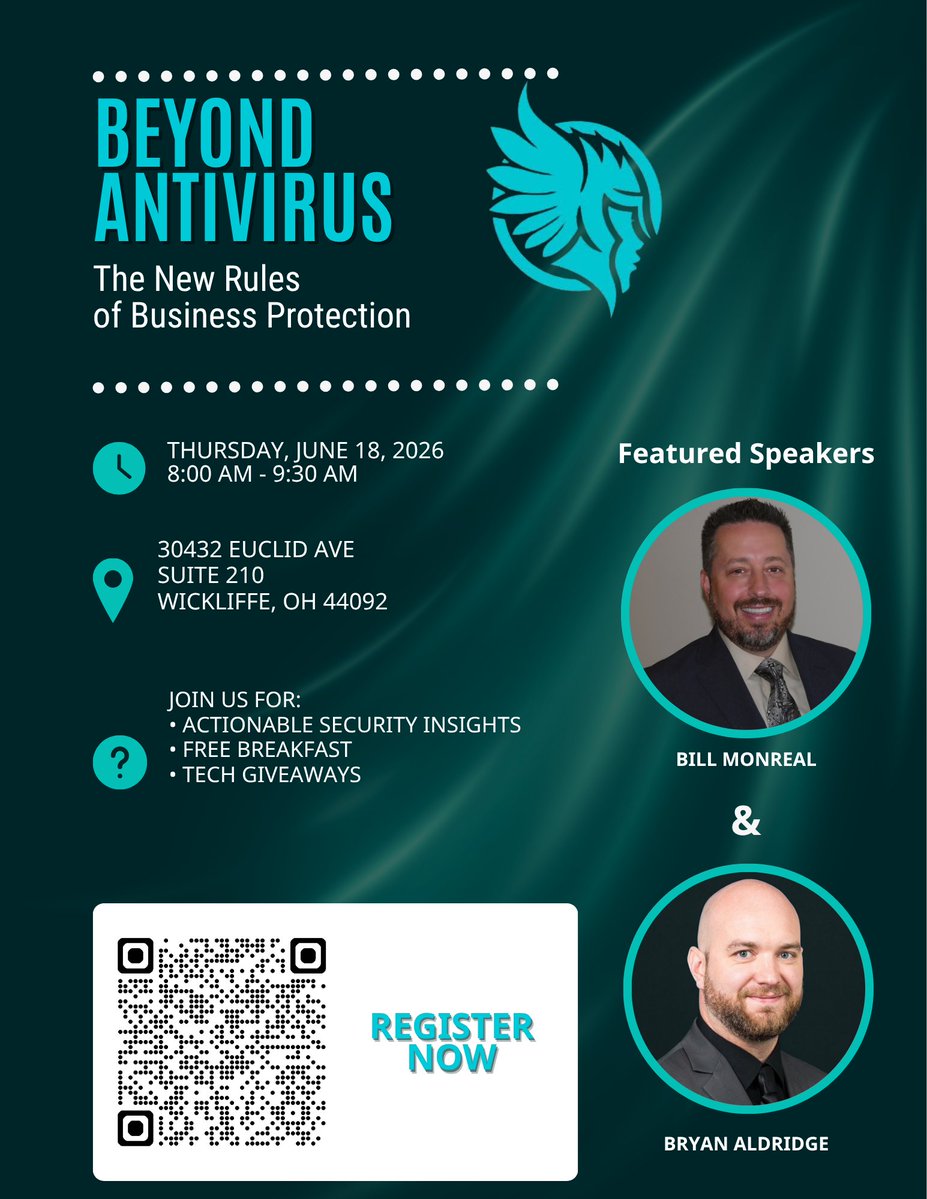 MonrealIT's tweet photo. Next Thursday, June 18th, don't miss out! Join us for a free, delicious breakfast and an exciting presentation on the latest in AI, and cybersecurity. Learn how Huntress and Monreal IT work together to provide best-in-class protection for your business. https://t.co/sUPxrS8oee