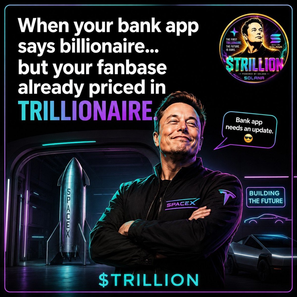 TRILLIONIRES's tweet photo. @GordonGekko Here’s another opportunity presenting itself ! 
The worlds first trillionaire is about to emerge in few days @elonmusk so $trillion is really that coin that shouldn’t be skipped 📊🤷
Plus we have hardworking community

2sDCRhLKeUF7c1dG2cqQFuY2VZQqPVrZRSGxqy8Gpump https://t.co/SyXHHhhsTY