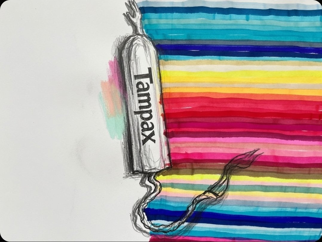 SAlgotrader's tweet photo. Sometimes colour feels less like expression and more like a flood. This poor figure’s curled up tight while the spectrum hits like a surprise visit. No resisting it — just let it flow. Tampax: for the moment before surrender. #PeriodPiece #LetItFlow https://t.co/b1r0gwxUr6