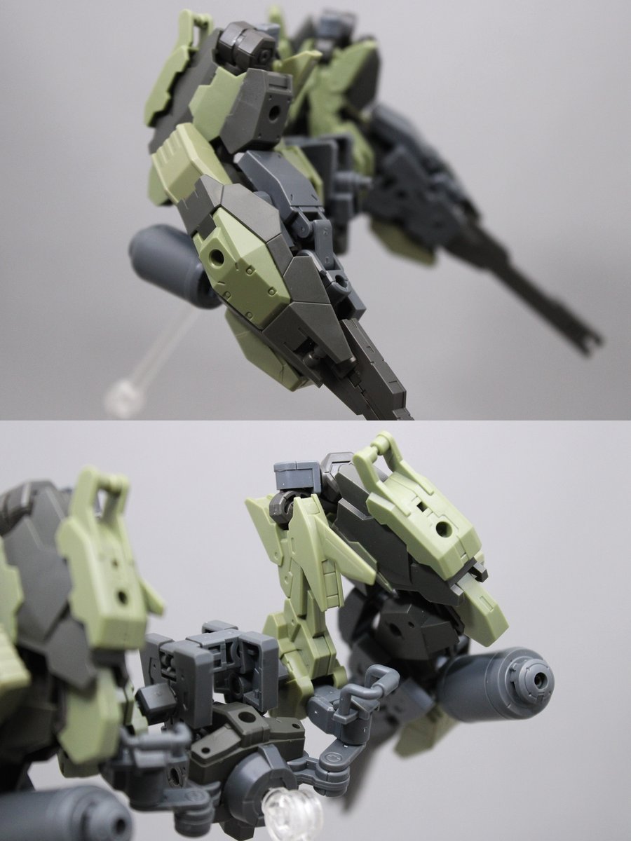 fortresshum's tweet photo. イグライ・トレーサー。

イグライト2キット分を使用した強化外骨格です。
脚部は膝とソール部分の横と底面、三点で接続。
バックパックはアームユニットの重量を支える為に複数のジョイントで接続しています。 https://t.co/wJywHBRYht