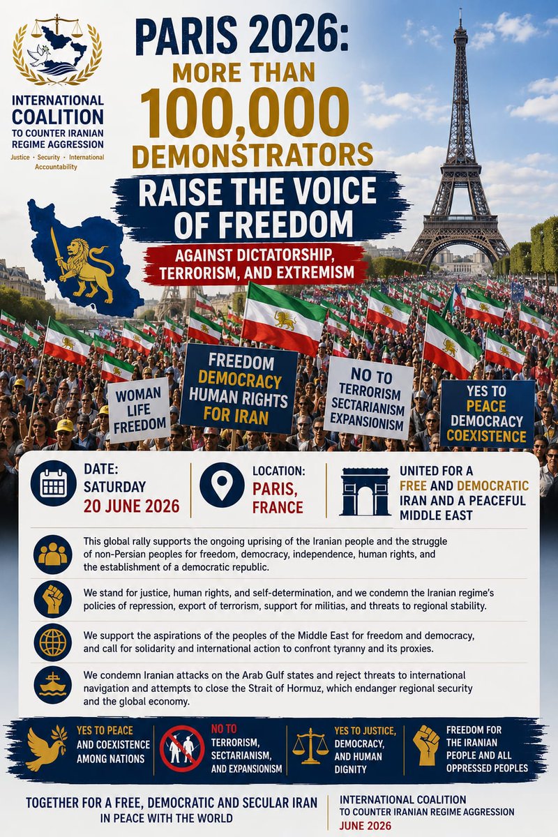 Hanan3Abdulatif's tweet photo. #العدوان_الإيراني_الغاشم 
#التحالف_الدولي_لمواجهة_العدوان_الإيراني 

#ParisFreeIranRally
#100KFreeIranRally https://t.co/2qHSwPKdr4