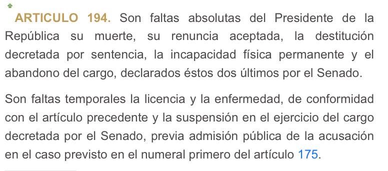 AngelicaLozanoC's tweet photo. Art 194 de la Constitución:

Sólo el senado puede suspender o destituir al presidente de la república.

Absurda resolución firmada por la presidenta de la comisión de acusaciones.

Tendría que ser votada por la comisión, pasar a plenaria de @CamaraColombia luego a comisión de instrucción de 5 senadores abogados y su proyecto de decisión se somete a votación de plenaria del @SenadoGovCo
