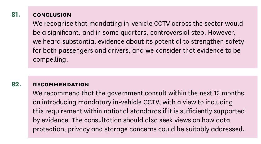 mc_royston's tweet photo. @The_LCDC A lot of ‘wishy washy’ recommendations but one thing is clear - if the current government turmoil doesn’t stop the legislation - CCTV will become mandatory in all Taxis and PHV’s. That’s positive https://t.co/IXlMK3l83w