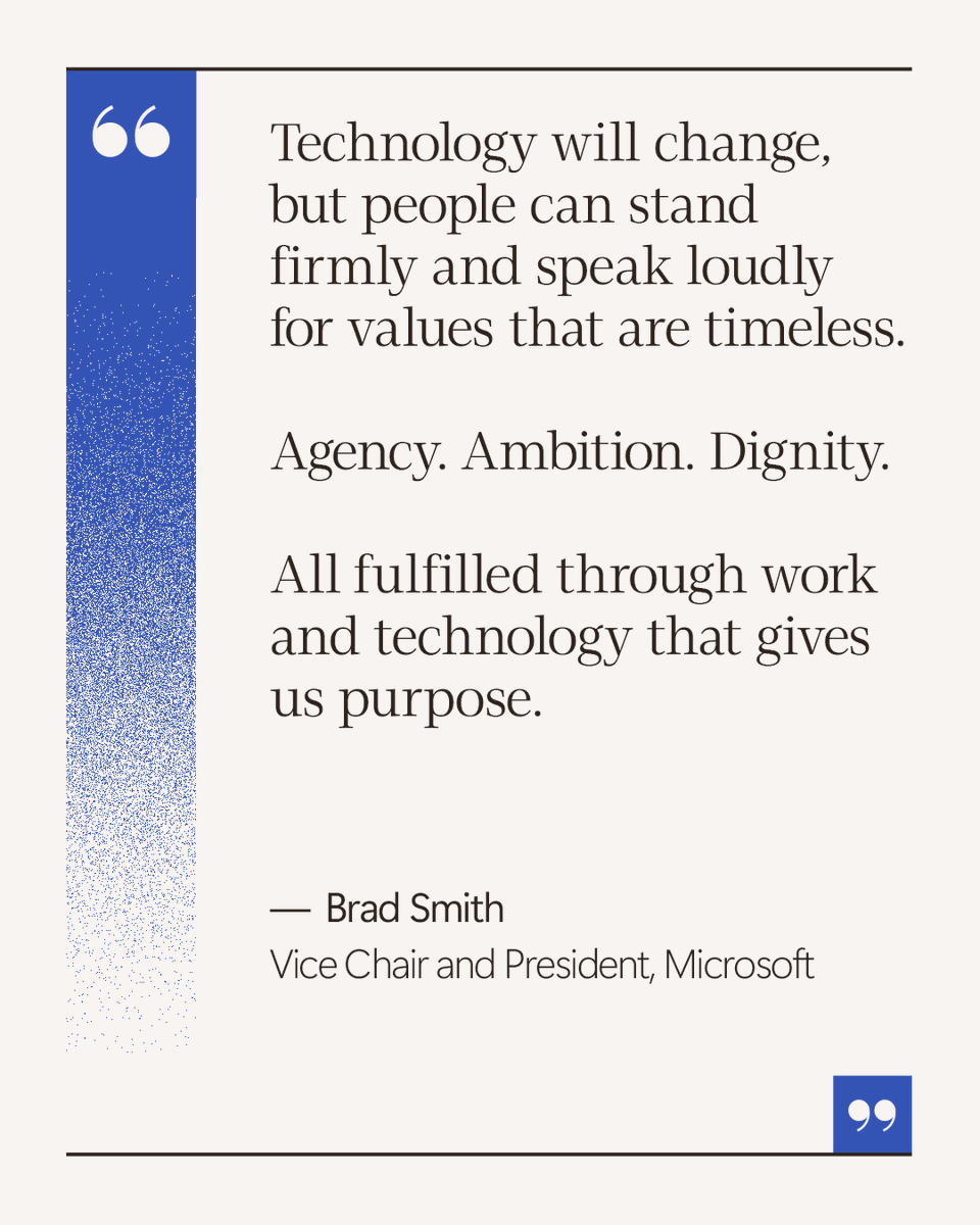 MSFTIssues's tweet photo. AI will shape the future of work, but people will shape how it is used. 

Graduates are calling for technology that strengthens human judgment, expands opportunity, and respects the role of work in building purpose. 

Read more: https://t.co/bG34Vmq8A1 https://t.co/EMGufl6eTr