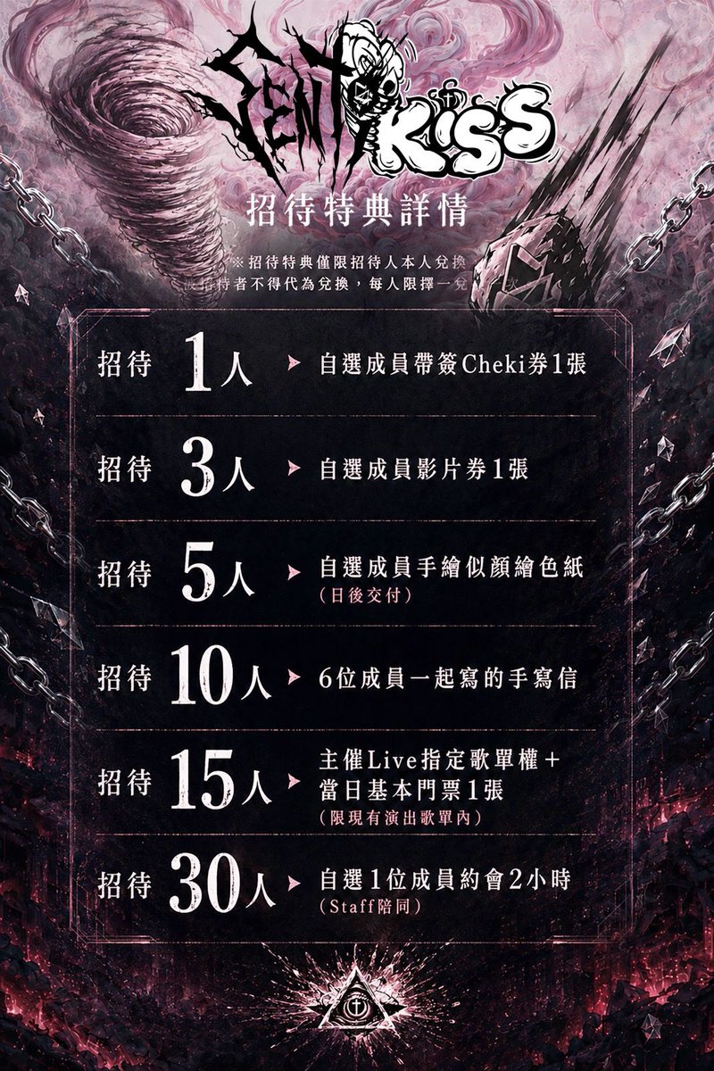 SentiKissu_info's tweet photo. 【　╌ 𝟑周年ライブ情報解禁╌ 　】
・．━━━━━━†━━━━━━．・

𝕾𝖊𝖓𝖙𝖎𝖒𝖊𝖓𝖙𝖆𝖑 𝕶𝖎𝖘𝖘 
3rd Anniversary One-Man Live 
第三章
《　天獄楽園　》

「    救いはいらない、 ここが楽園だから—   」

・．━━━━━━†━━━━━━．・

╒ 2026年7月5日(日)
OPEN 18:30 | START 19:30  
⭐︎ CHAMAME LIVEHOUSE ⭐︎╛

チケット▽
VVIP HKD980
VIP HKD580
NORMAL HKD230
DOOR HKD250
招待席 HKD150
↑ incl. 1D ↑
撮影券 +HKD150

チケット( VVIP · VIP · NORMAL )発売▽
https://t.co/fg59QZMSbv
招待席発売▽
https://t.co/B0XPy6N6Pl
グッズ予約▽
https://t.co/2mOP8QpEZk

新たなSentimental Kiss、
見届けてください。