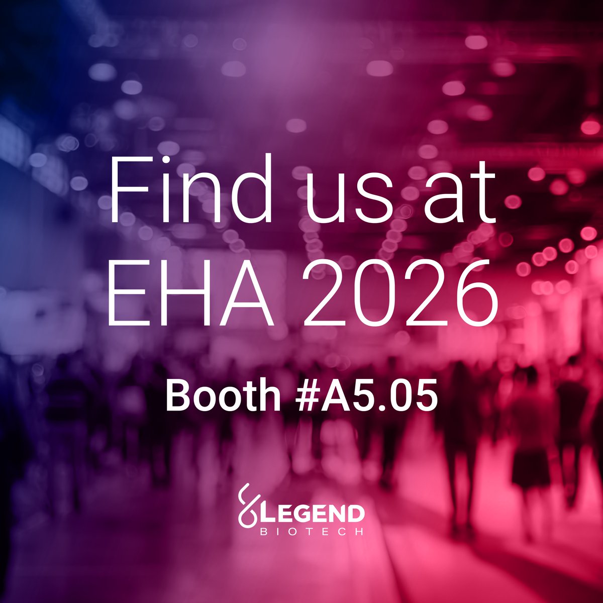 LegendBiotech's tweet photo. Heading to #EHA2026? Visit us at booth A5.05 to learn more about our latest advances in #CellTherapy and ongoing, innovative efforts across oncology. We look forward to connecting with the hematology community to share the science behind our work.

@EHA_Hematology https://t.co/Ak4bsU8q8C