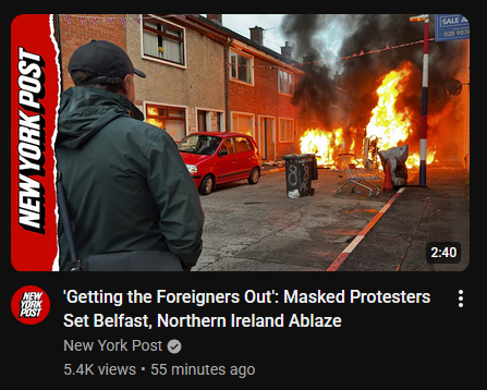 TheBlackChannel's tweet photo. ☠️So the white supremacist New York Post who was angry at Black protestors in 2020 spun on a dime and is DEFENDING white mobs in Ireland for setting whole blocks on fire.
Just like they defended Trumps Jan 6 thugs.

When you make your racism so blatant you're easier to hit. https://t.co/0zzupHZZFB