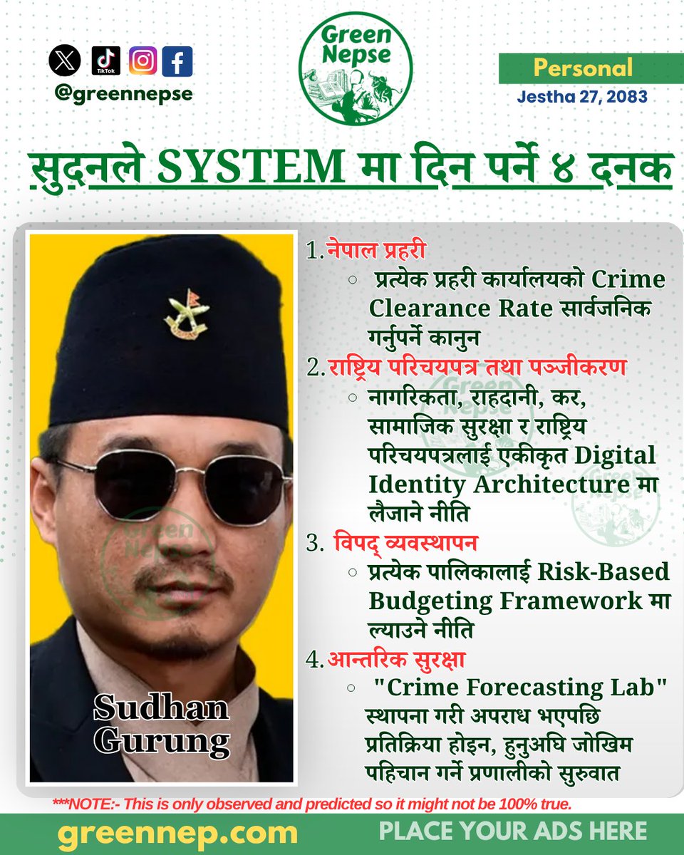 greennepse's tweet photo. सुदनले System मा दिन पर्ने ४ दनक #greennepse #greennep #Politics #RSP #sudangurung #HomeMinister https://t.co/KFGhDa3F9n
