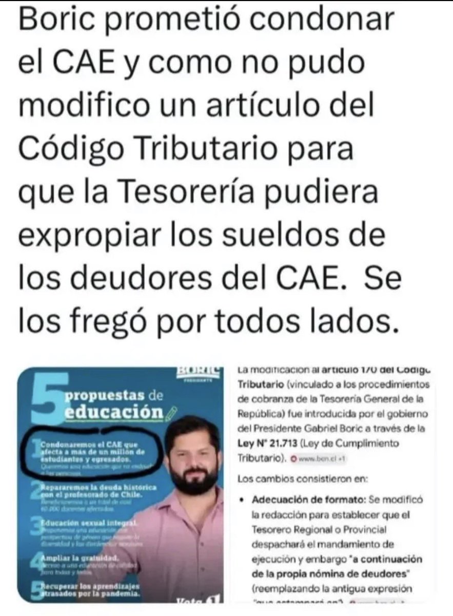 ZeroZerve's tweet photo. @GabrielBoric No solo no cumpliste tu promesa, si no que hiciste una ley que permitiera los embargos, aprobada por los mismos de tu sector que hoy rasgan vestiduras

Preso deberian meterte y ademas inhabilitarte para cargos publicos https://t.co/yVQ5xcxkHz