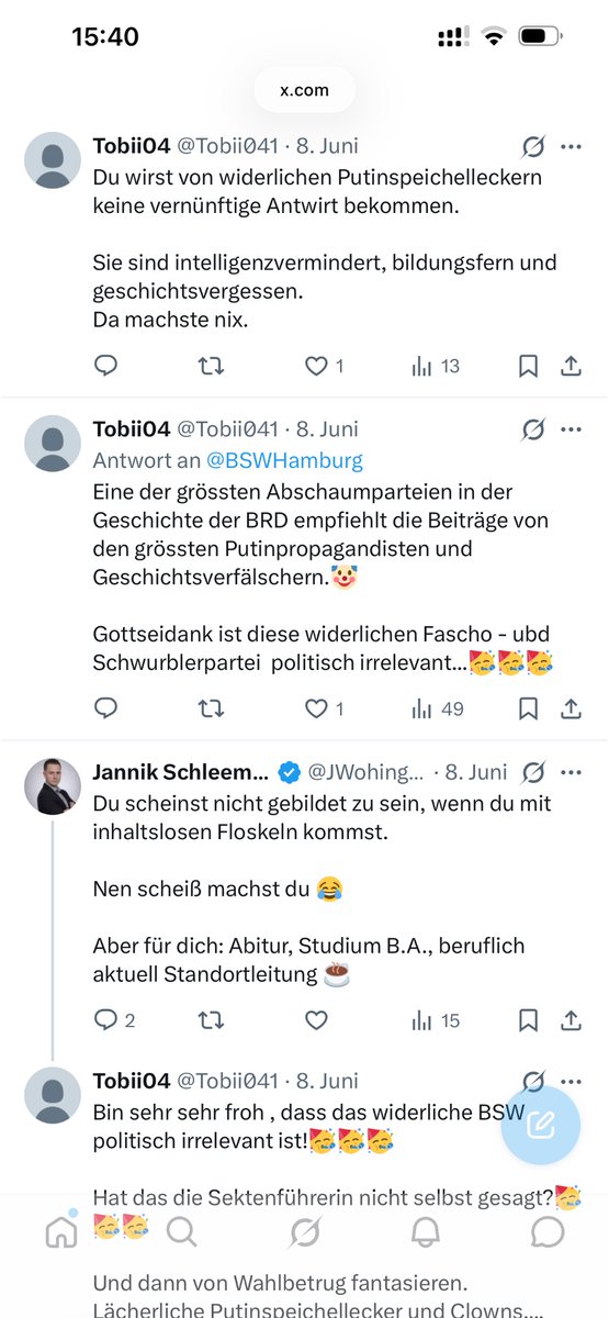 Astrobaer's tweet photo. @Tobii041 @TobiasHKoch @kripp_m Btw: Du bist ja vollkommen fix und fertig. Deine ganze Timeline besteht aus Beleidigungen unterster Schublade. 

Intelligente Menschen hätten das nicht nötig, Du kannst also aufhören so zu tun, als ob du jenen angehören würdest 🤣 https://t.co/3Mn0dEbPKd