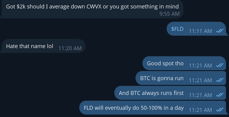 Cryton_Capital's tweet photo. Laid out a prophecy for my buddy just 13 days ago. Boom $FLD https://t.co/sG0oPTSrVR